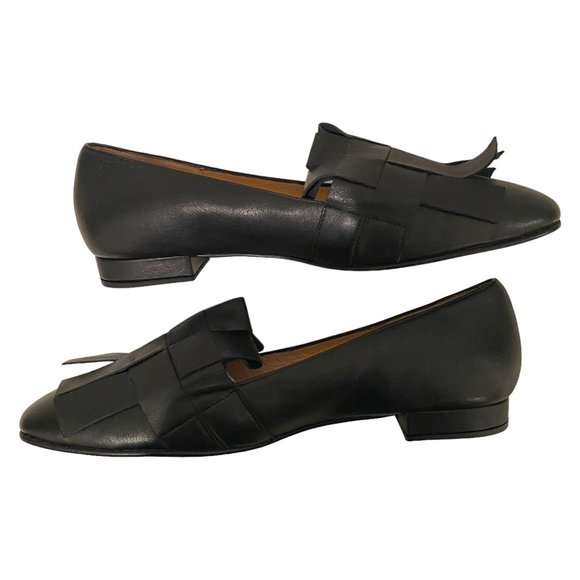 French Sole NY Black Loafers with Leather Weaving Size 7 1/2 B - Picture 4 of 4